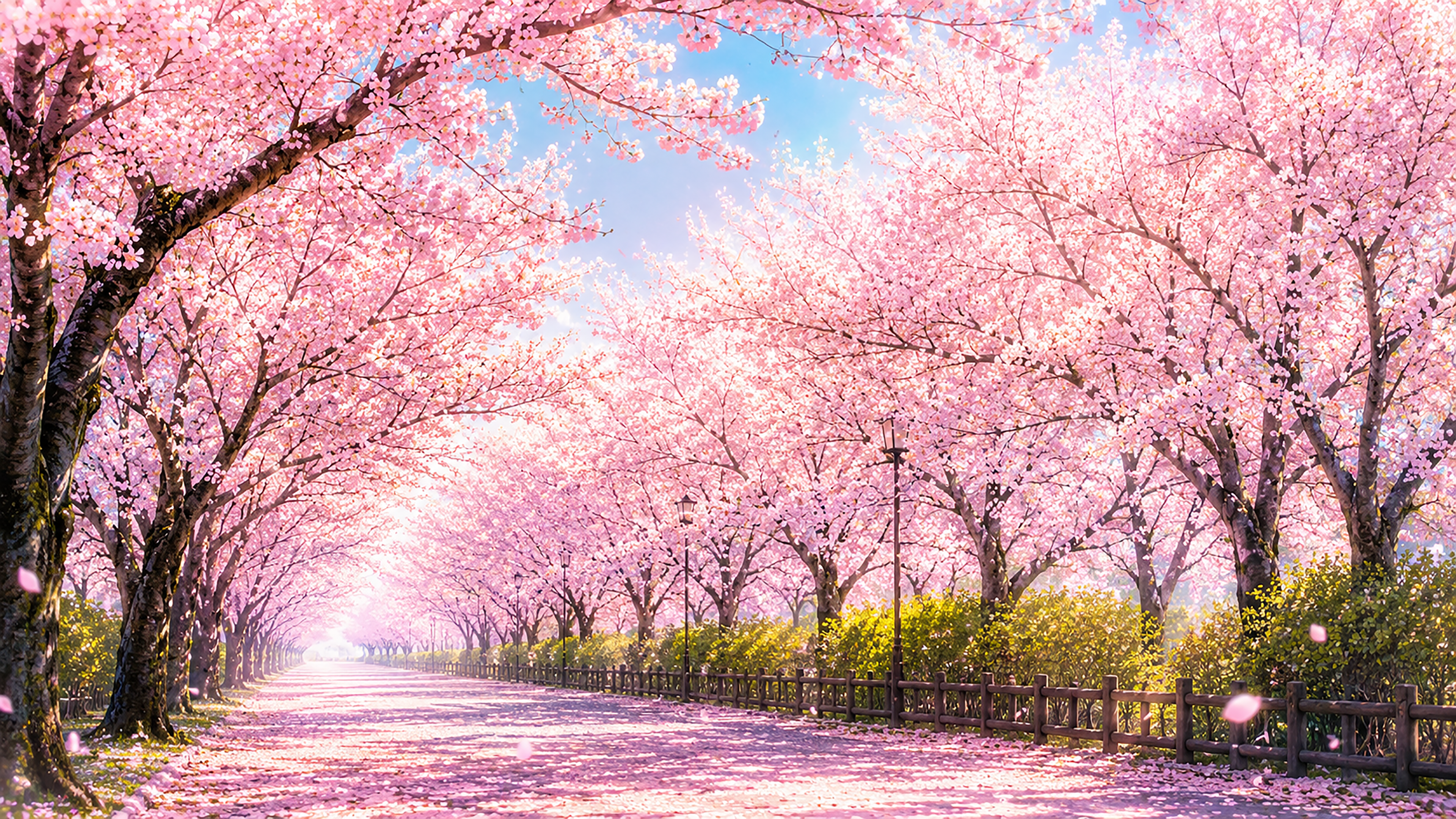 桜並木の背景素材【無料PNG】春の美しい風景イラスト フリー92304に写真・文字を入れる