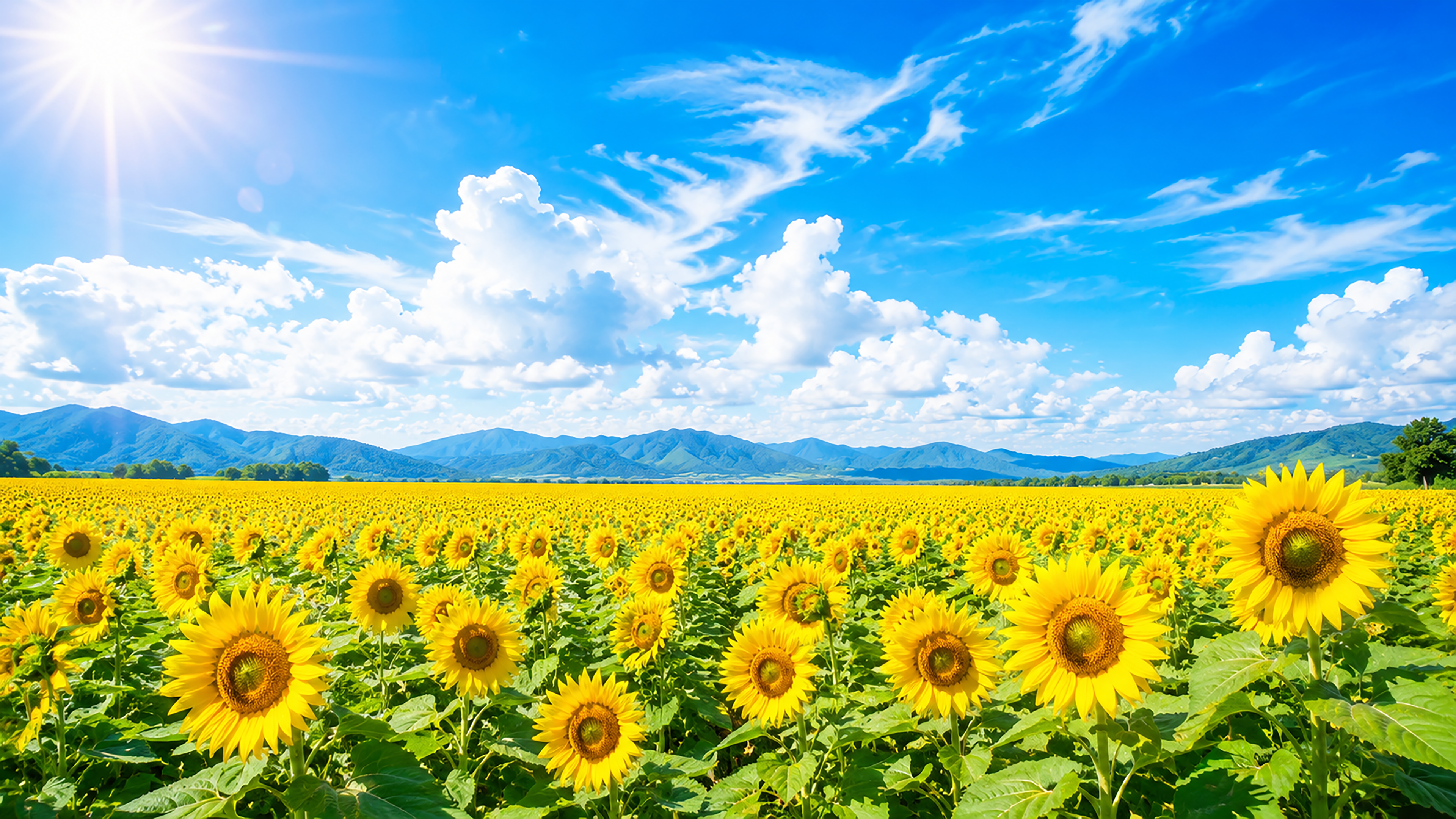 ひまわり畑の背景素材【無料PNG】夏の美しい風景イラスト フリー92305に写真・文字を入れる