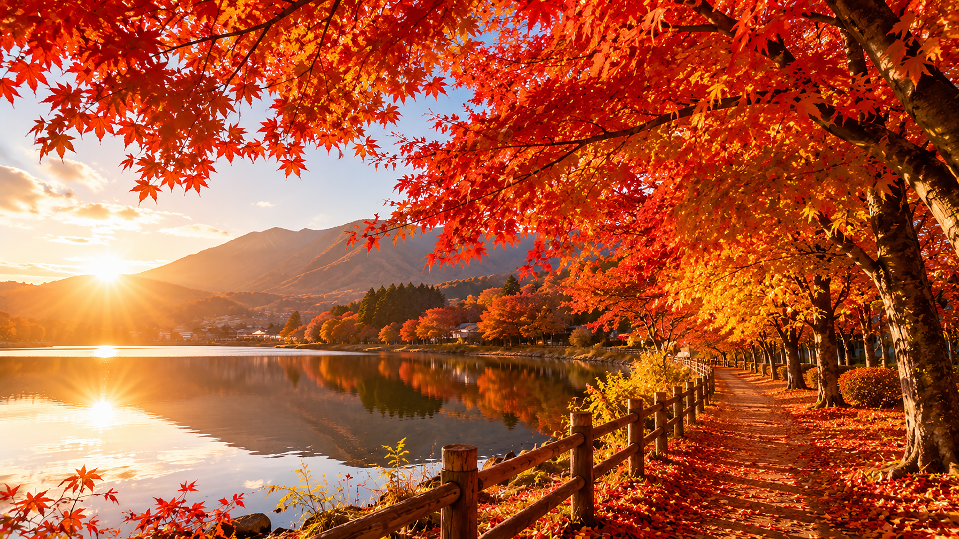 紅葉の背景素材【無料PNG】秋の美しい風景イラスト フリー92306に写真・文字を入れる