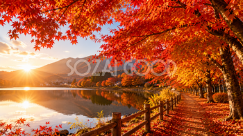 紅葉の背景素材【無料PNG】秋の美しい風景イラスト フリー92306