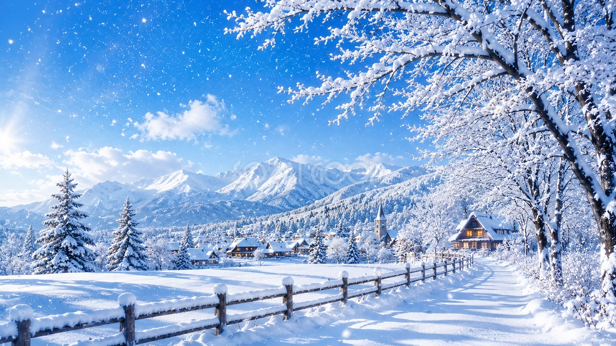 雪景色の背景素材【無料PNG】冬の美しい風景イラスト フリー92307