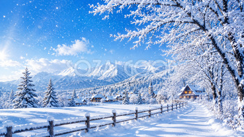 雪景色の背景素材【無料PNG】冬の美しい風景イラスト フリー92307