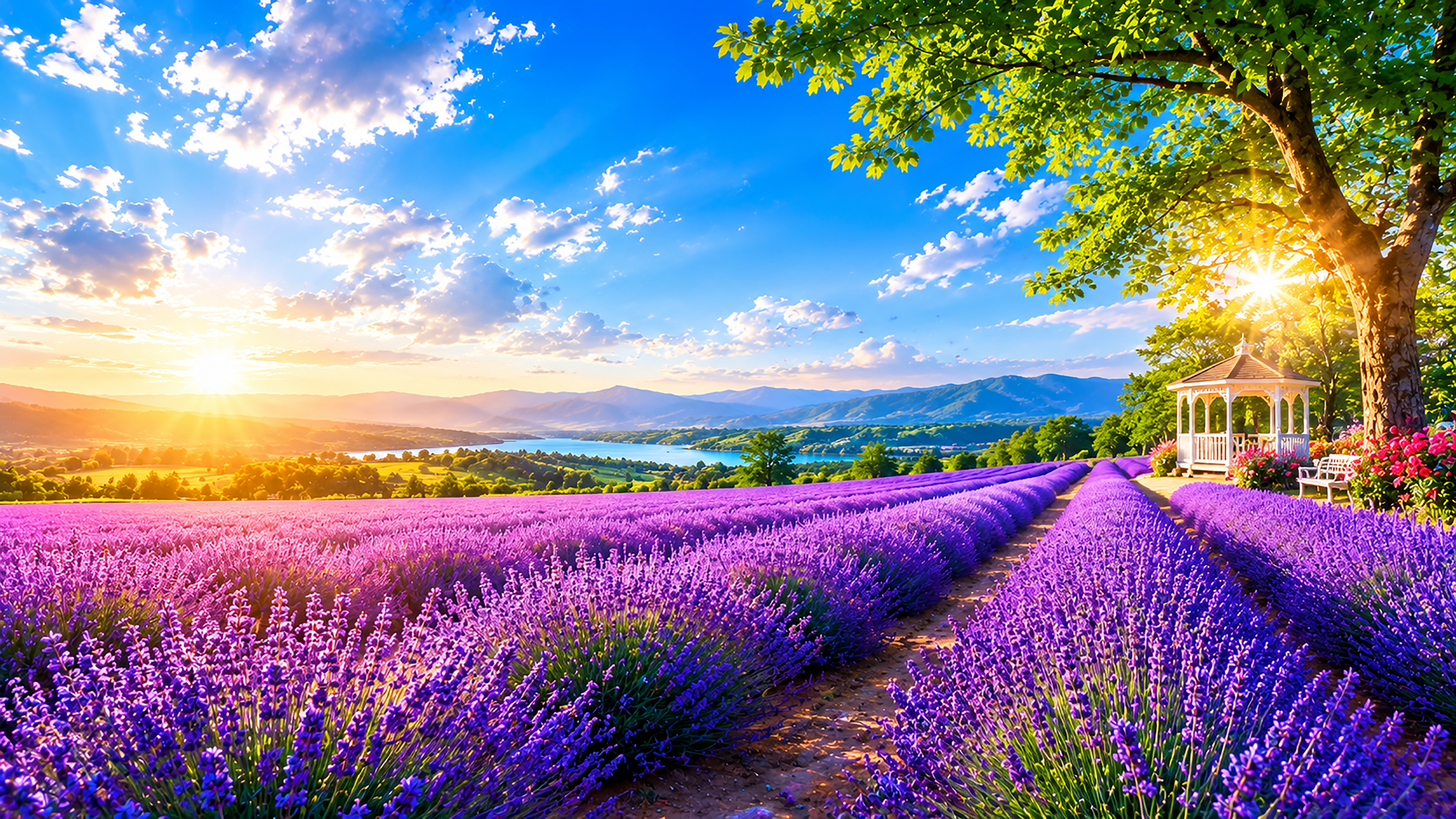 ラベンダー畑の背景素材【無料PNG】癒やしの花風景イラスト フリー92310に写真・文字を入れる