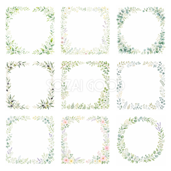 ボタニカルフレームイラスト素材セット【無料PNG】おしゃれな植物デザイン フリー92316