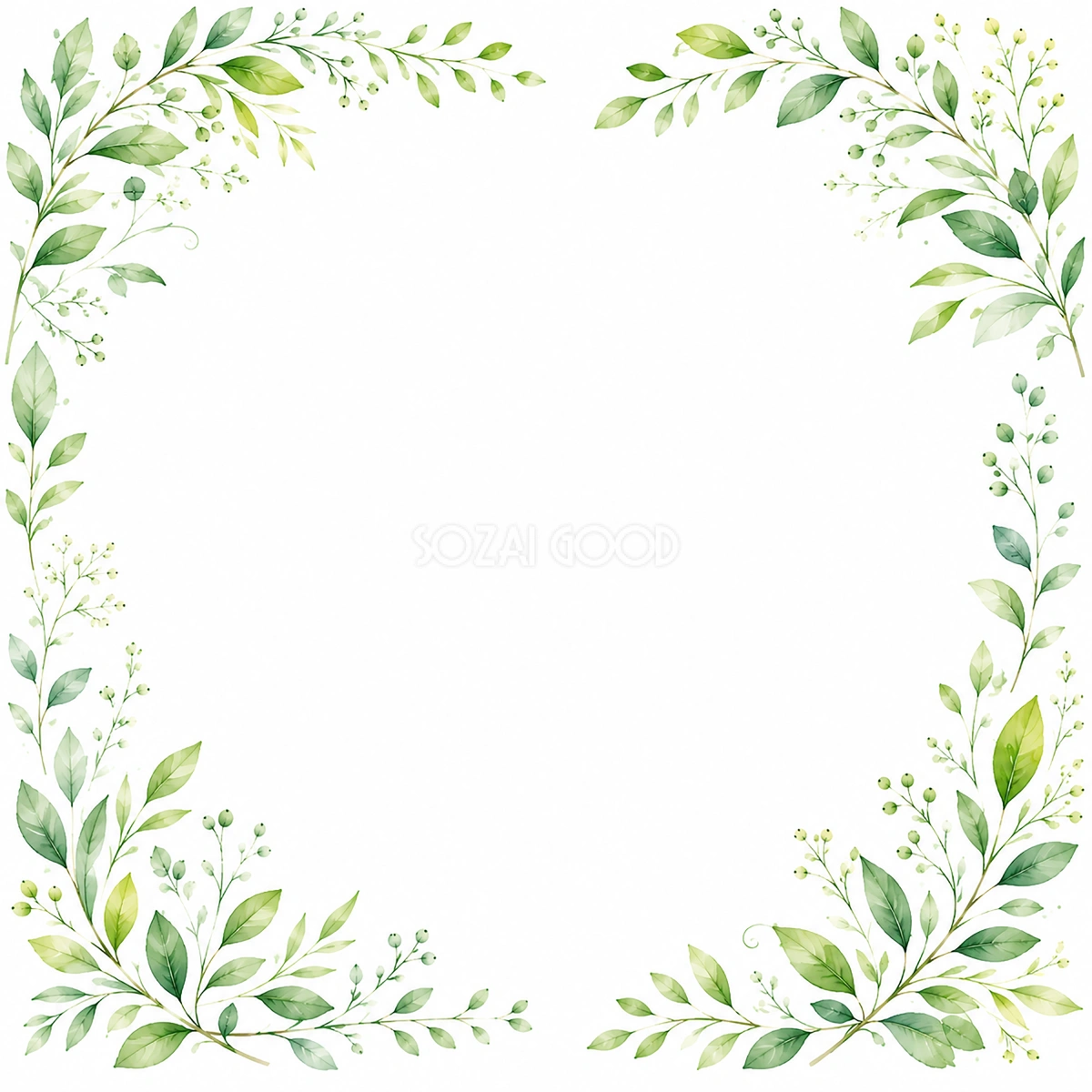 葉っぱフレームイラスト【無料PNG】シンプルなグリーンの植物素材フリー92317