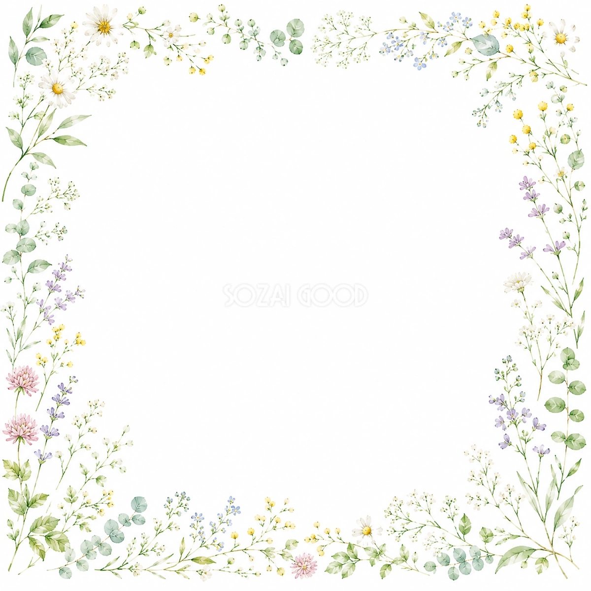 ナチュラルフレームイラスト【無料PNG】草花を散りばめた優しい植物素材フリー92318