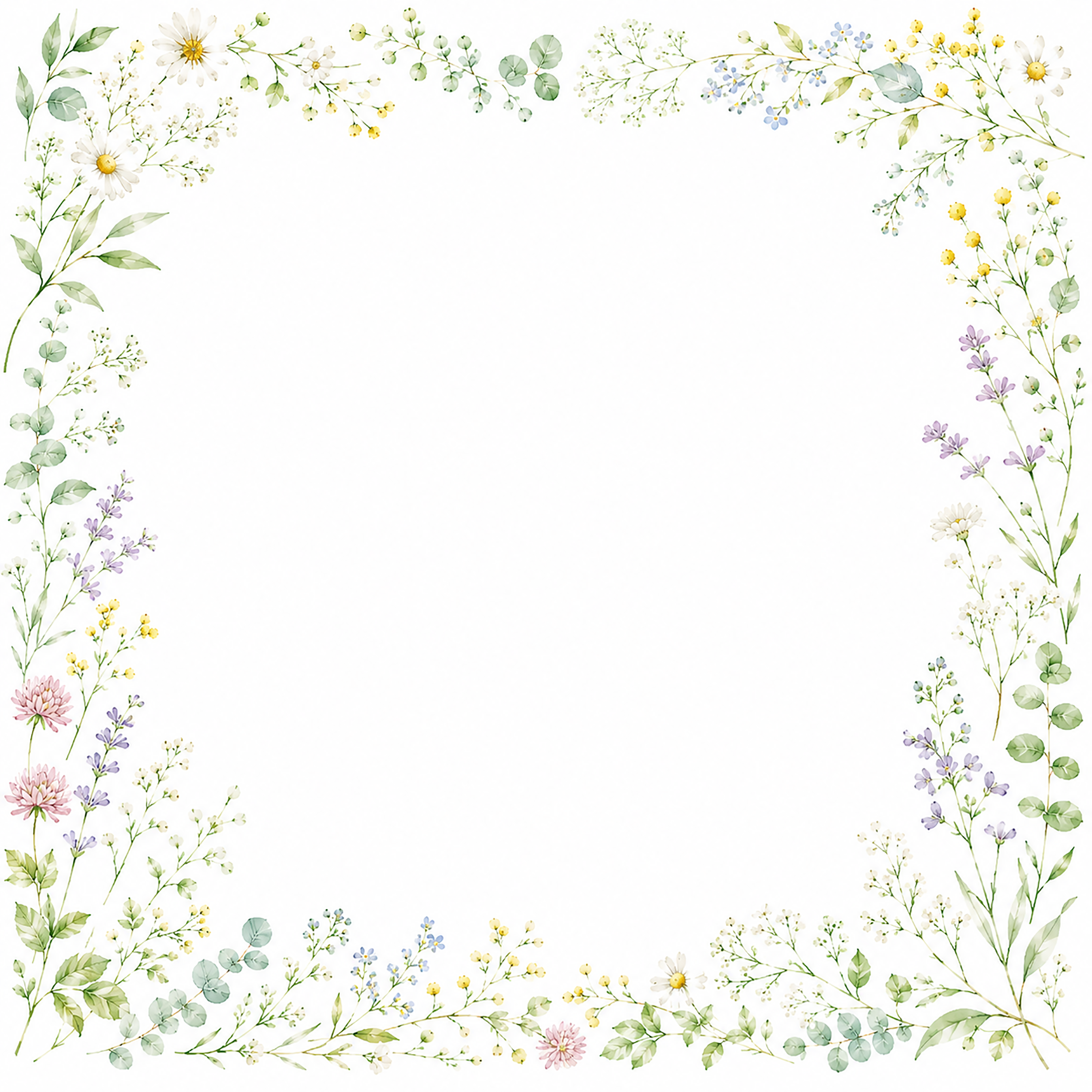 ナチュラルフレームイラスト【無料PNG】草花を散りばめた優しい植物素材フリー92318に写真・文字を入れる