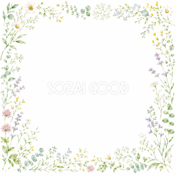 ナチュラルフレームイラスト【無料PNG】草花を散りばめた優しい植物素材フリー92318
