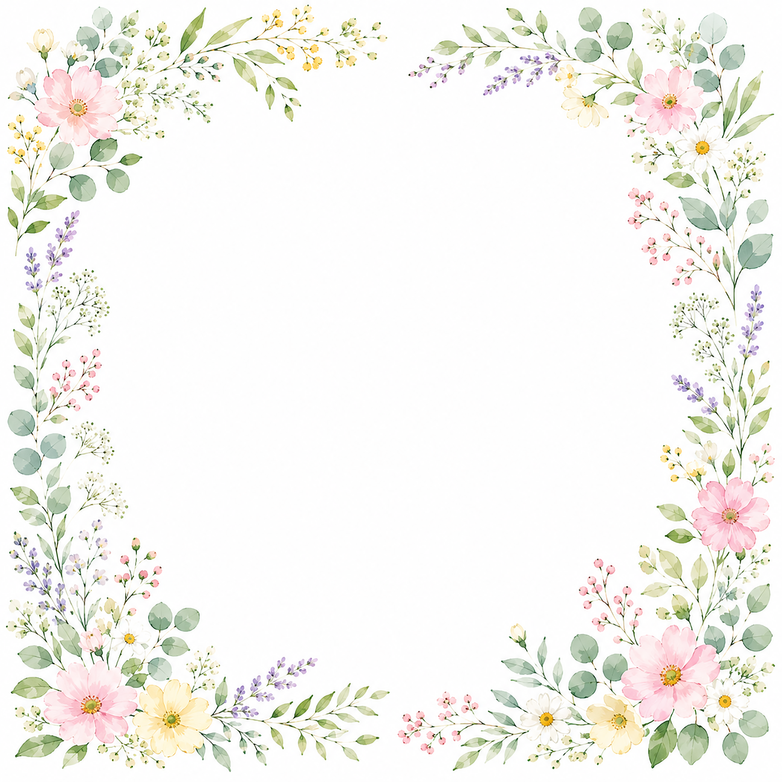 花と葉っぱのフレームイラスト【無料PNG】華やかな植物素材デザイン フリー92324に写真・文字を入れる