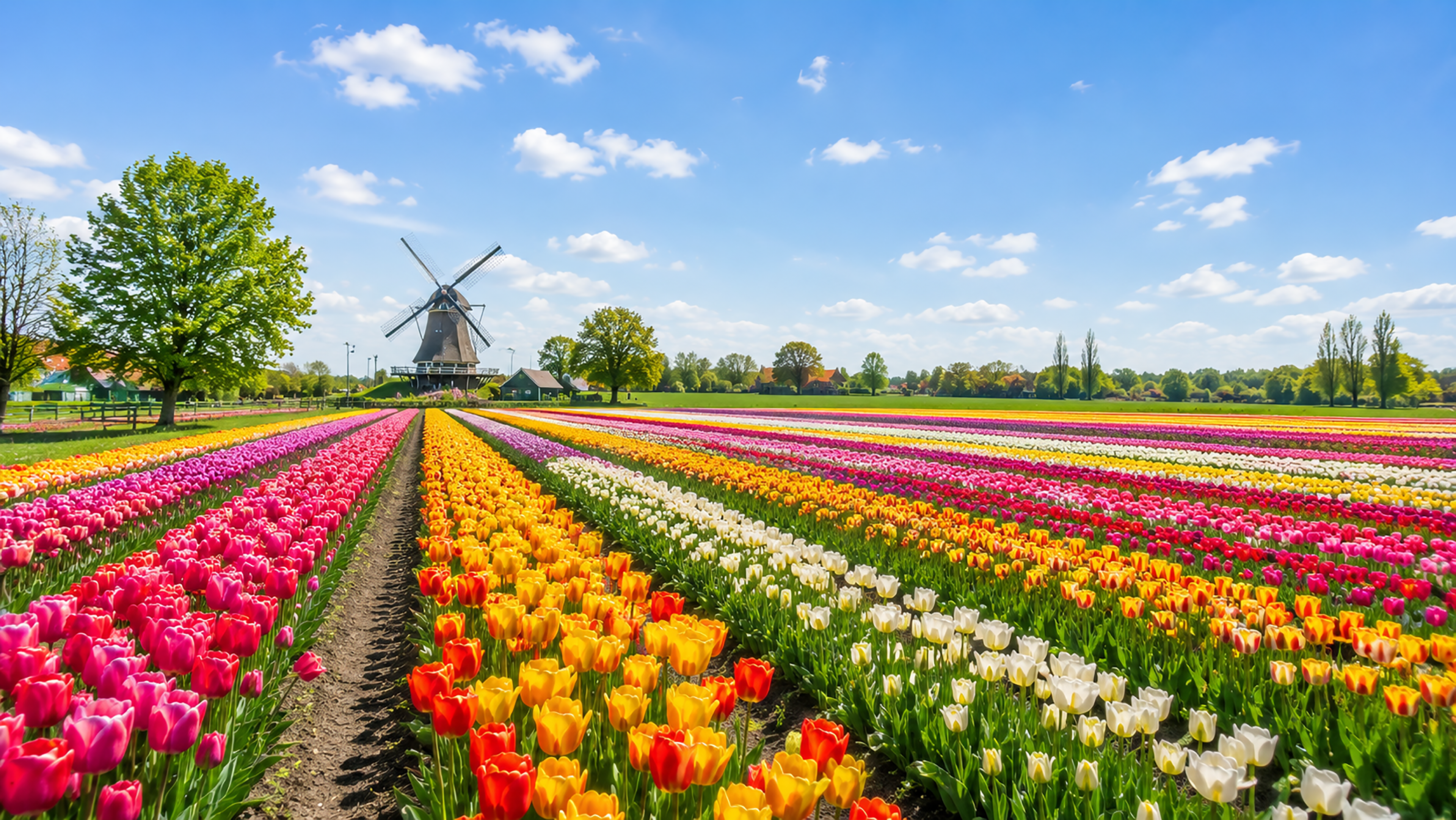 チューリップ畑の背景素材【無料PNG】春の花風景イラストフリー92343に写真・文字を入れる