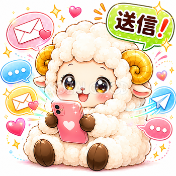 スマホで連絡する羊のイラスト【無料PNG素材】フリー92352