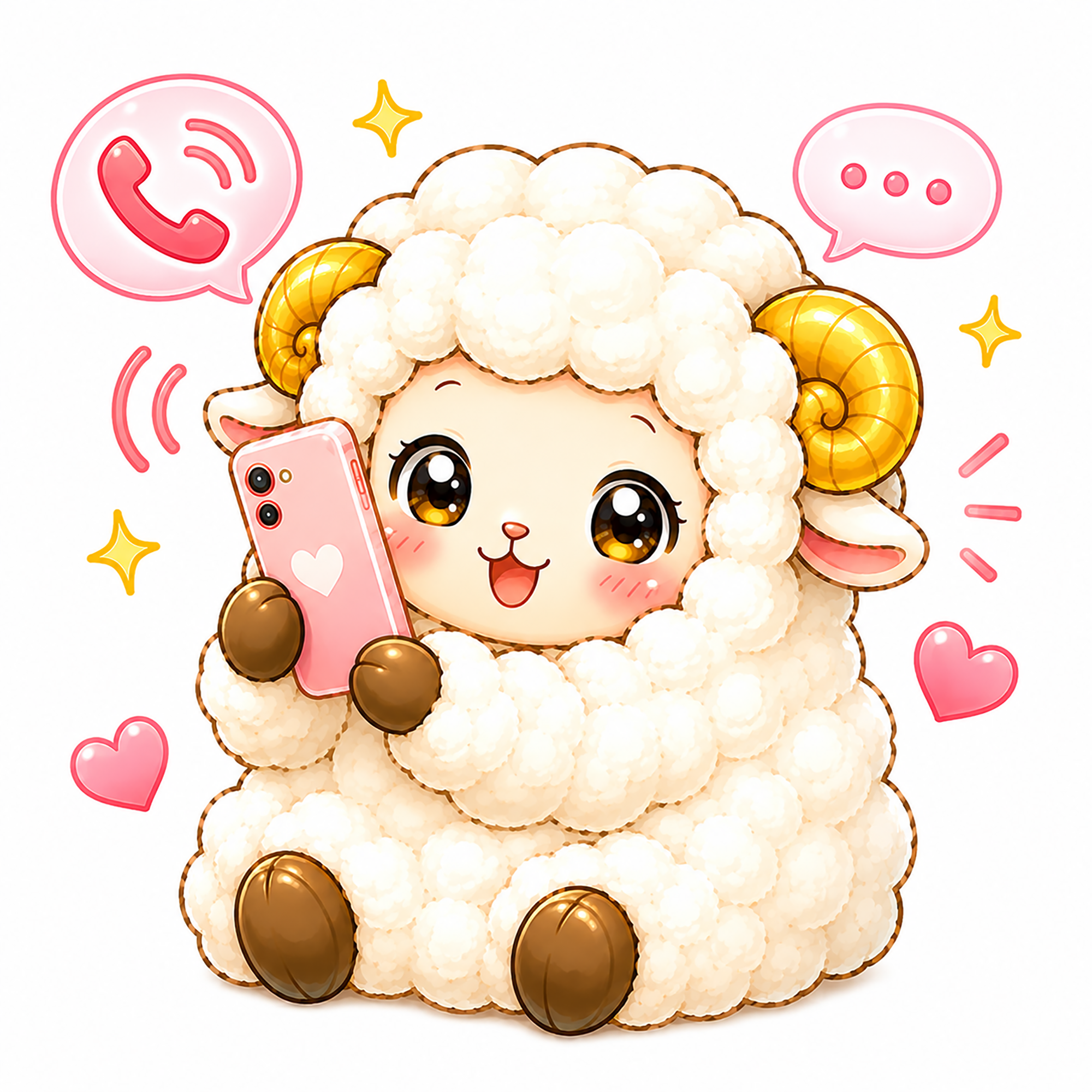 電話する羊のイラスト【無料PNG素材】フリー92353に写真・文字を入れる