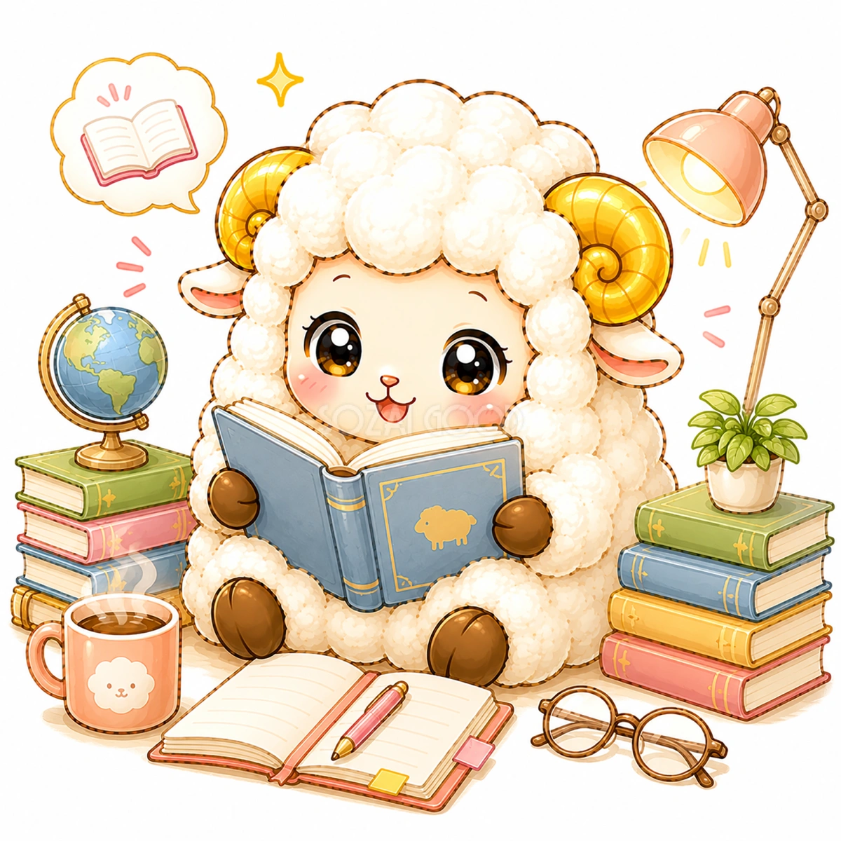本を読む羊のイラスト【無料PNG素材】フリー92356