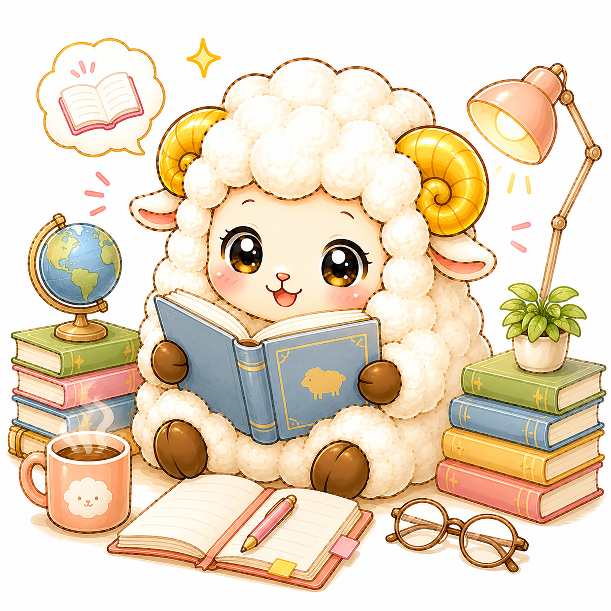 本を読む羊のイラスト【無料PNG素材】フリー92356に写真・文字を入れる
