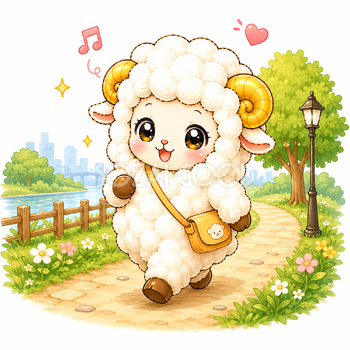 散歩する羊のイラスト【無料PNG素材】フリー92358