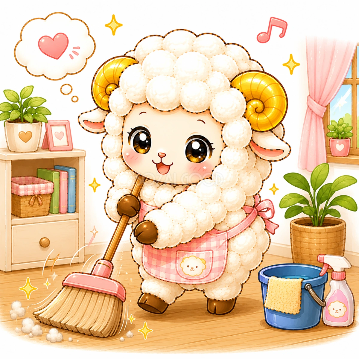 掃除する羊のイラスト【無料PNG素材】フリー92359