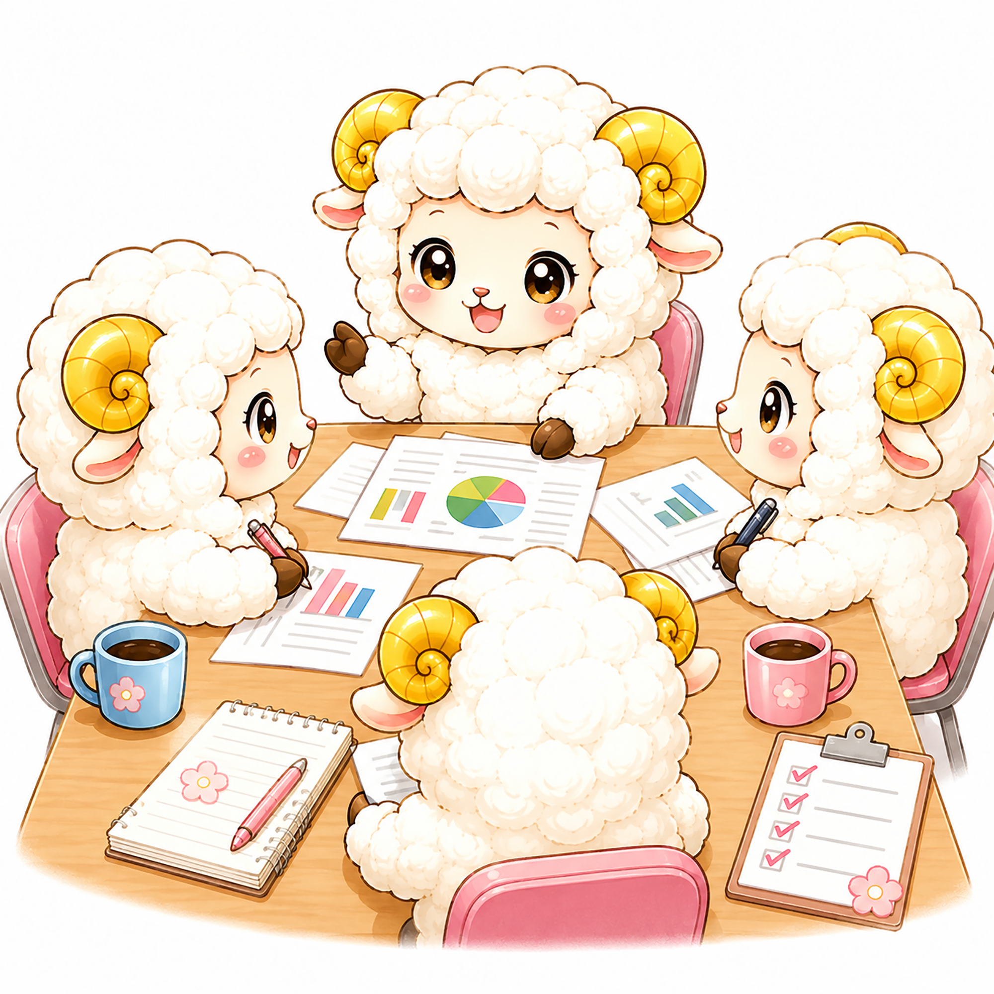 会議する羊のイラスト【無料イラスト】フリー92362に写真・文字を入れる