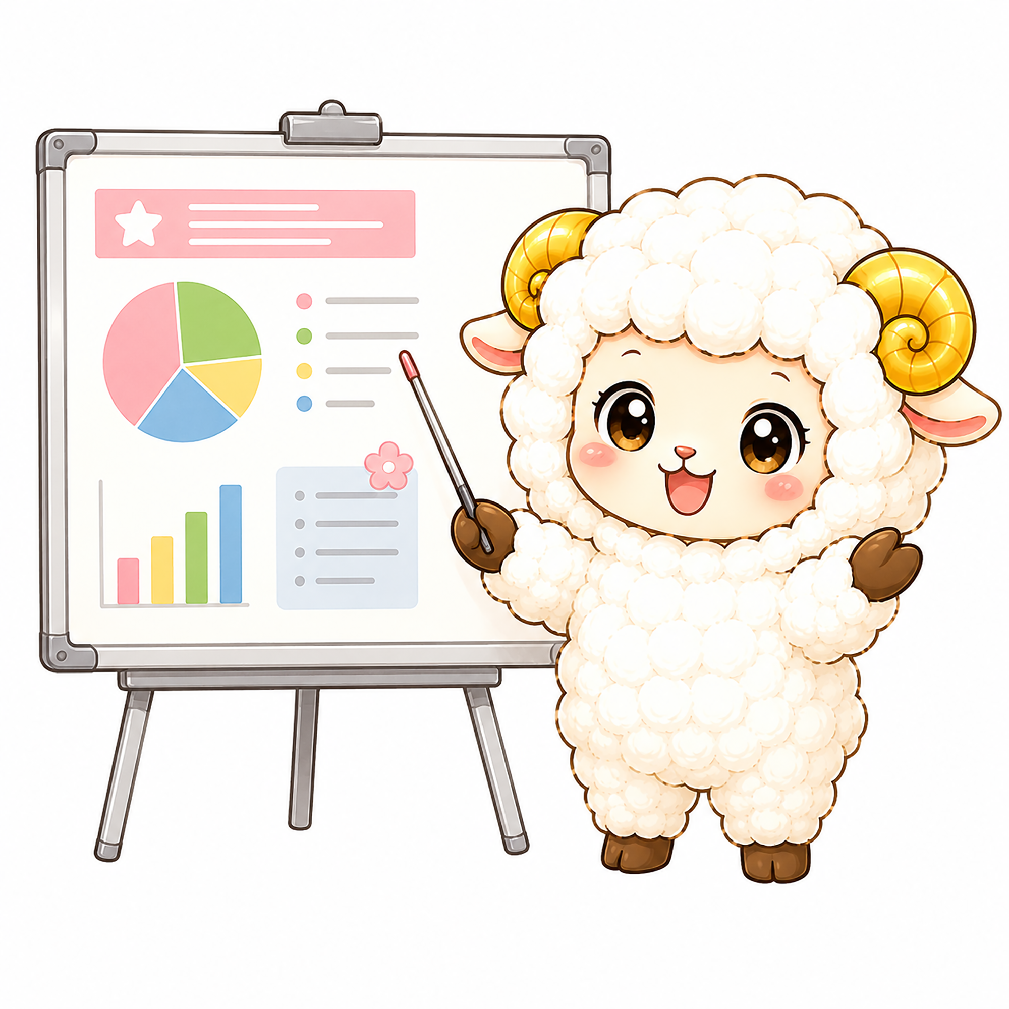 プレゼンする羊のイラスト【無料イラスト】フリー92363に写真・文字を入れる