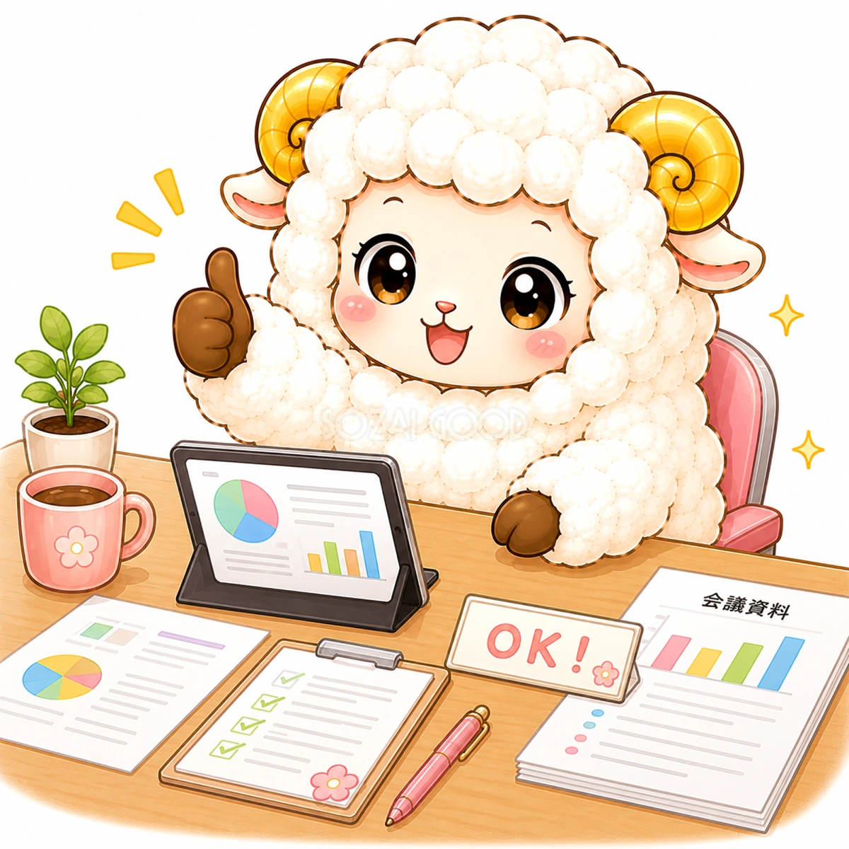 OKサインをする羊のイラスト【無料イラスト】フリー92367