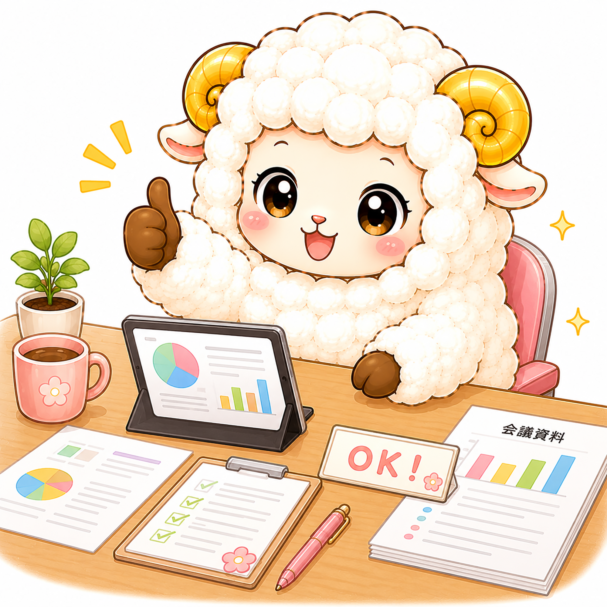 OKサインをする羊のイラスト【無料イラスト】フリー92367に写真・文字を入れる