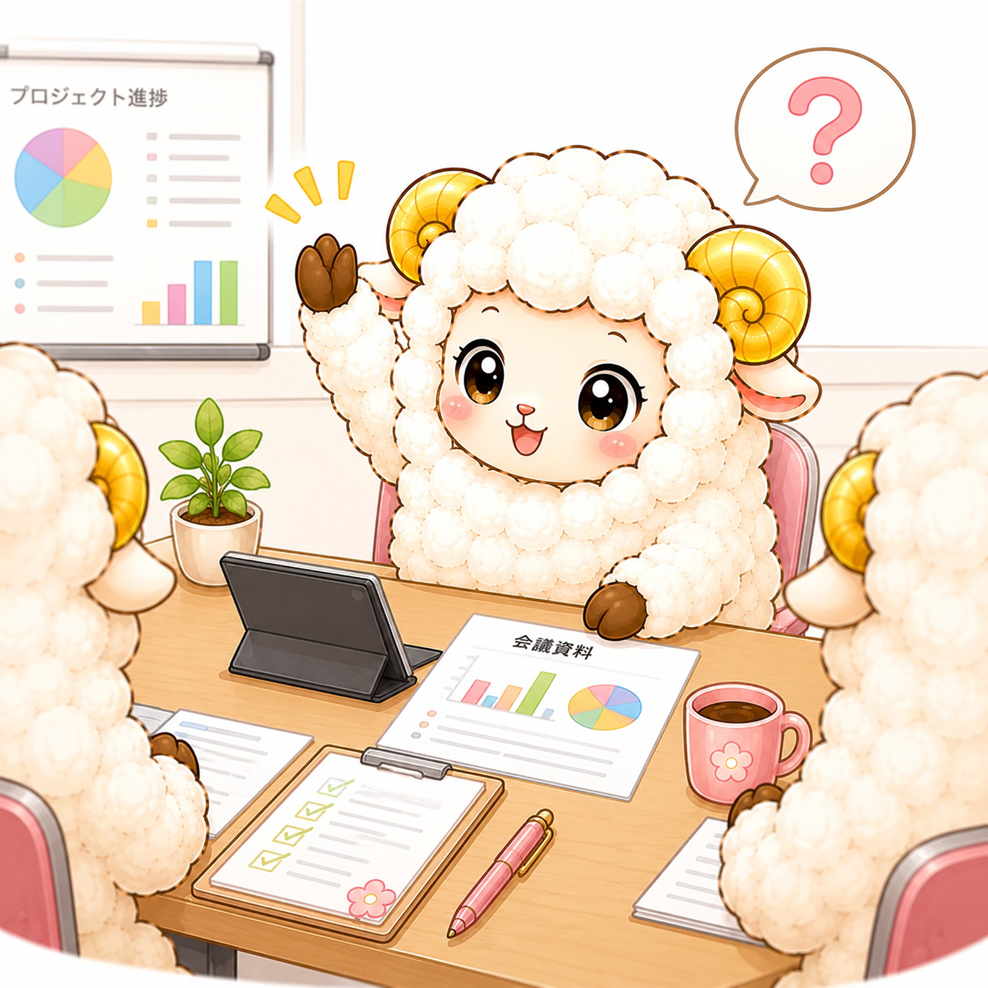 質問する羊のイラスト【無料イラスト】フリー92368に写真・文字を入れる
