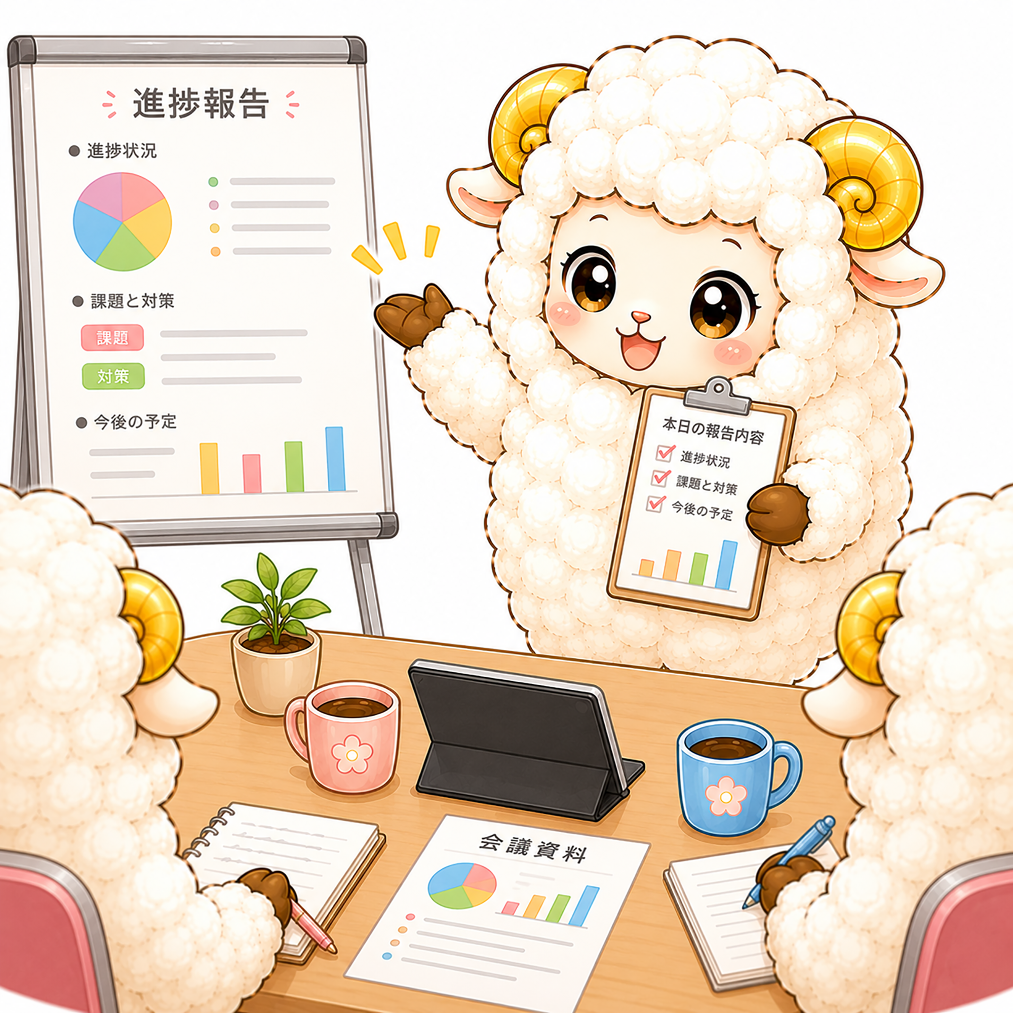 報告する羊のイラスト【無料イラスト】フリー92369に写真・文字を入れる