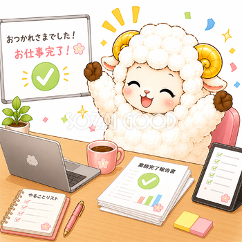 仕事完了の羊のイラスト【無料イラスト】フリー92370