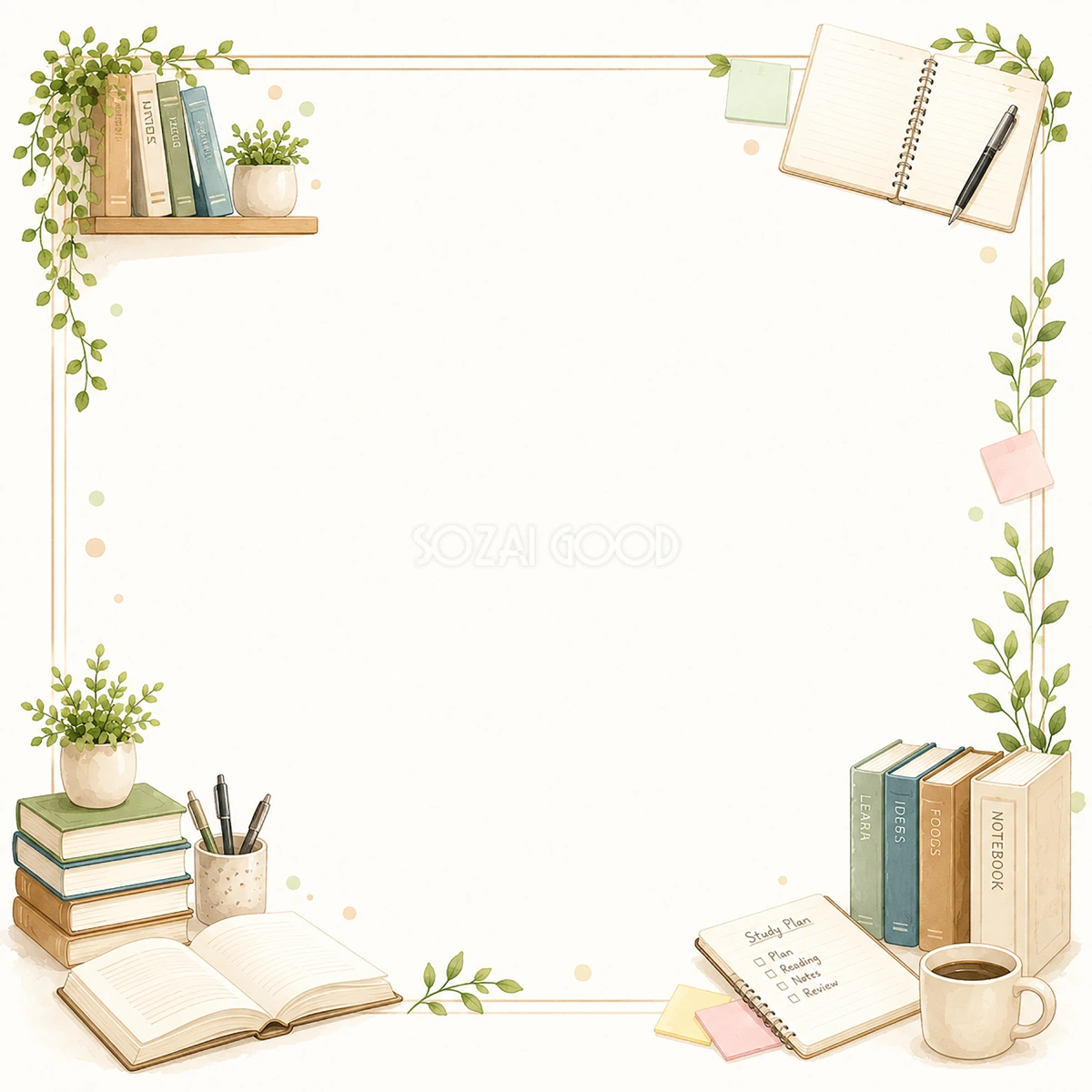 勉強フレームの無料イラストフリー素材92386