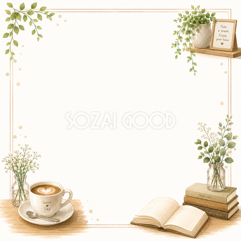 カフェ作業フレームの無料イラストフリー素材92387