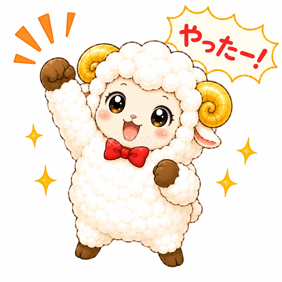 ガッツポーズする羊のかわいいイラスト【無料PNG素材】フリー92396