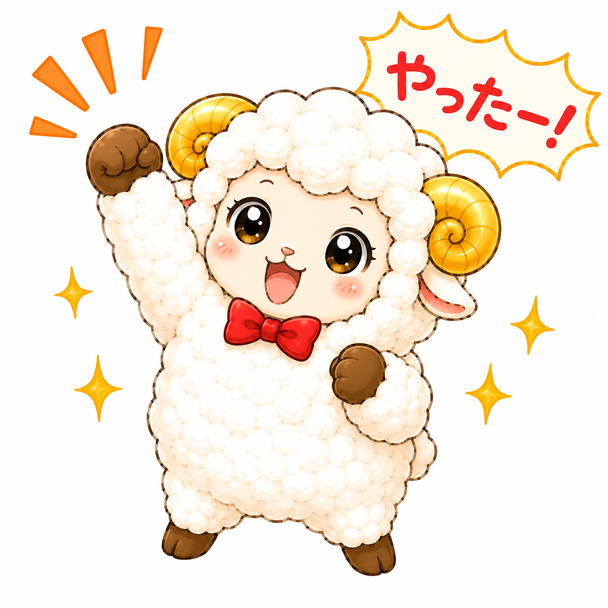 ガッツポーズする羊のかわいいイラスト【無料PNG素材】フリー92396に写真・文字を入れる