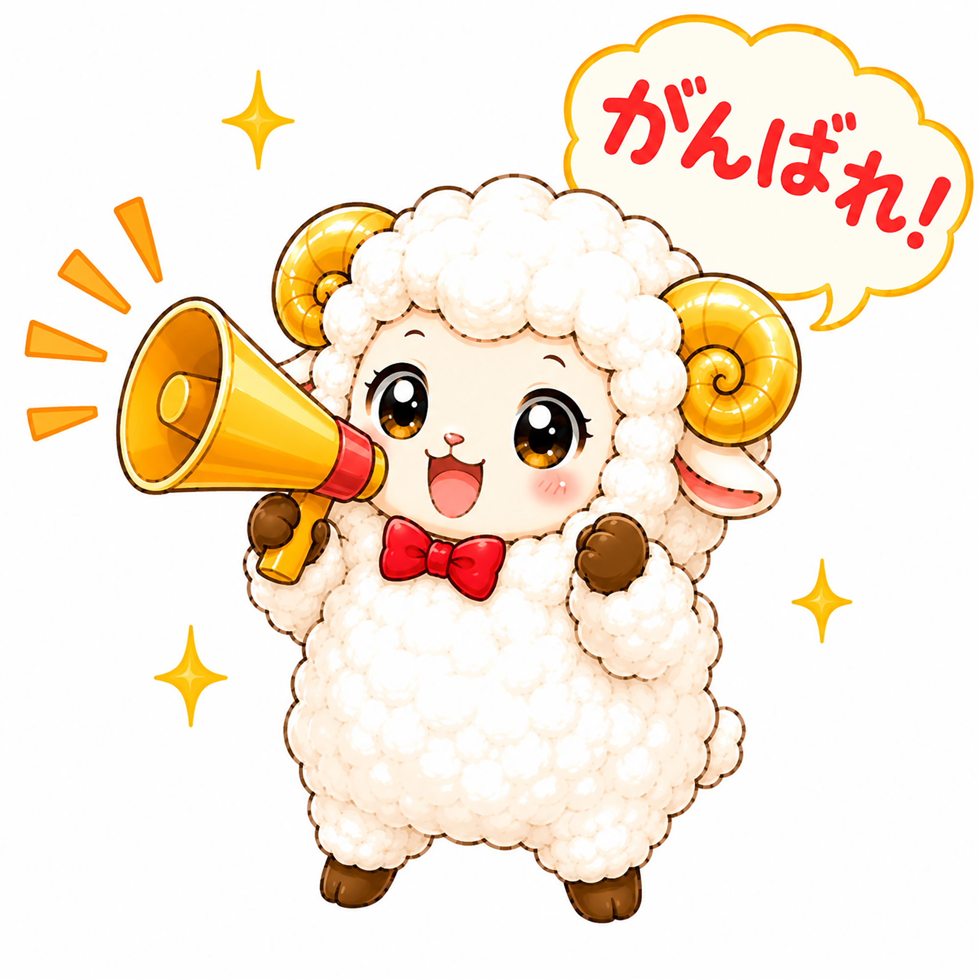 応援する羊のかわいいイラスト【無料PNG素材】フリー92397に写真・文字を入れる