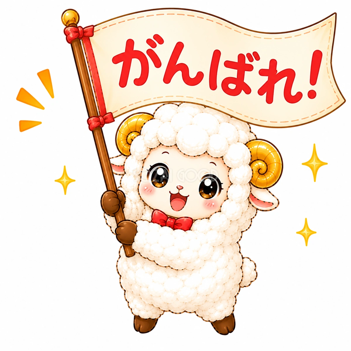 応援旗を持つ羊のかわいいイラスト【無料PNG素材】フリー92401
