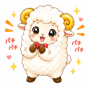 拍手する羊のかわいいイラスト【無料PNG素材】フリー92402