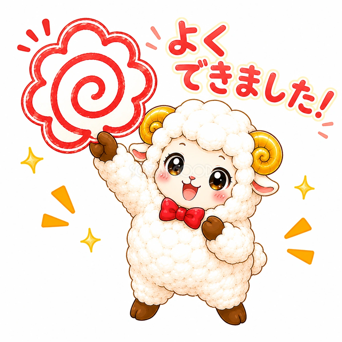 花丸を出すかわいい羊のイラスト【無料PNG素材】フリー92403