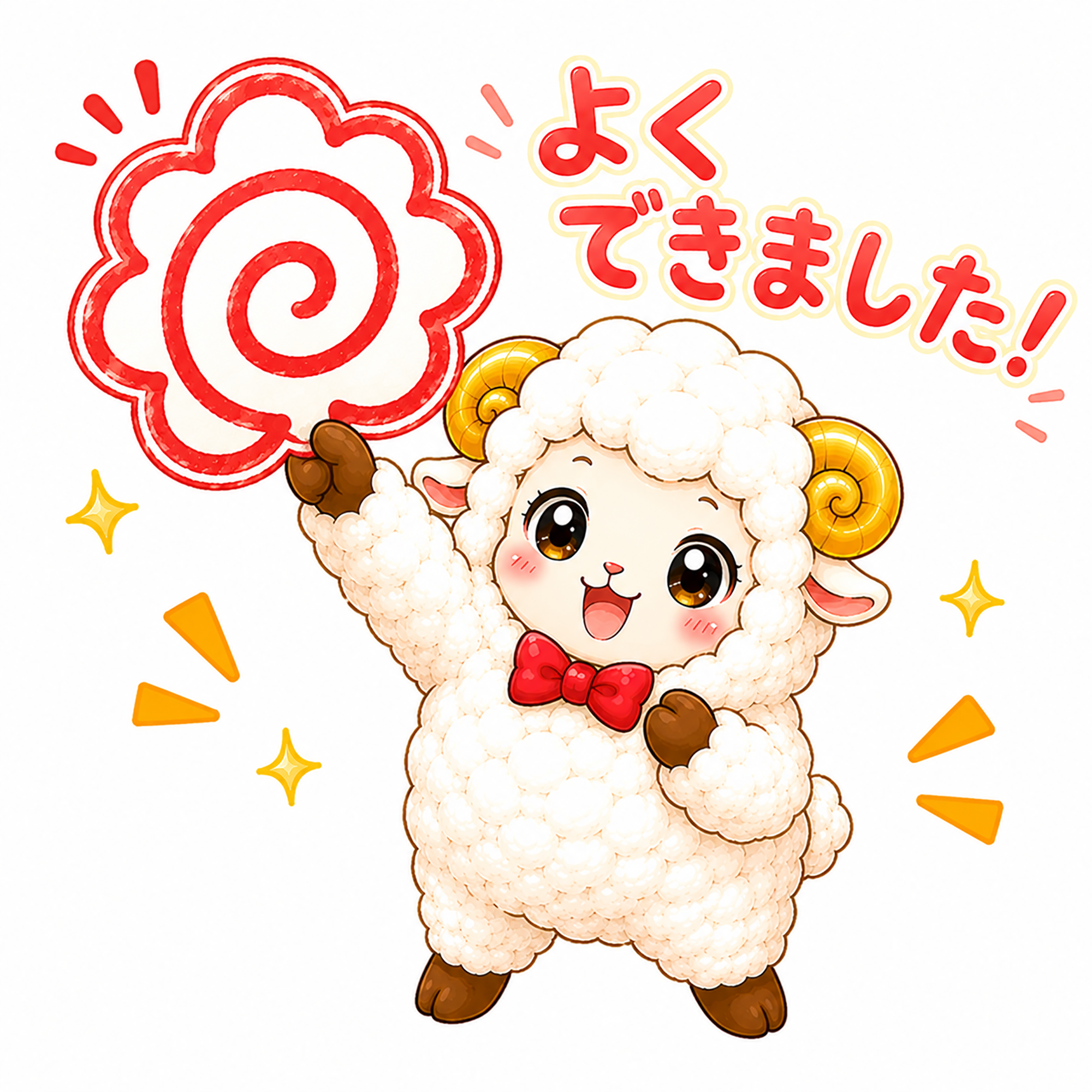 花丸を出すかわいい羊のイラスト【無料PNG素材】フリー92403に写真・文字を入れる