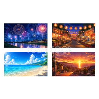 夏のイベント背景イラスト4点セット【無料】フリー素材92406
