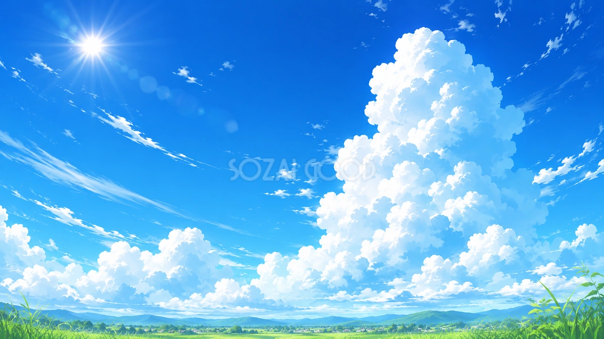 入道雲と青空背景イラスト【無料】フリー素材92407