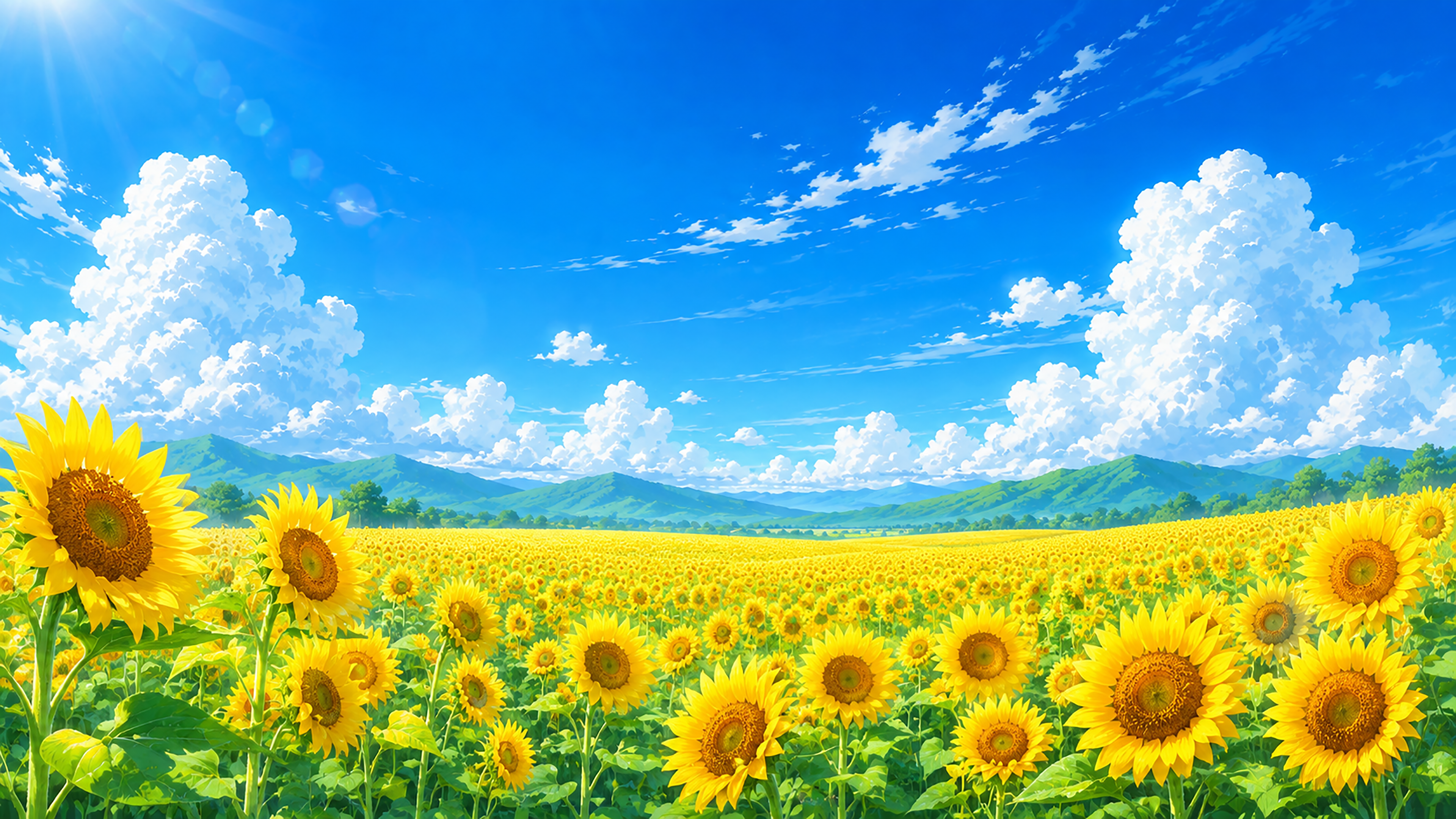 ひまわり畑背景イラスト【無料】フリー素材92408に写真・文字を入れる