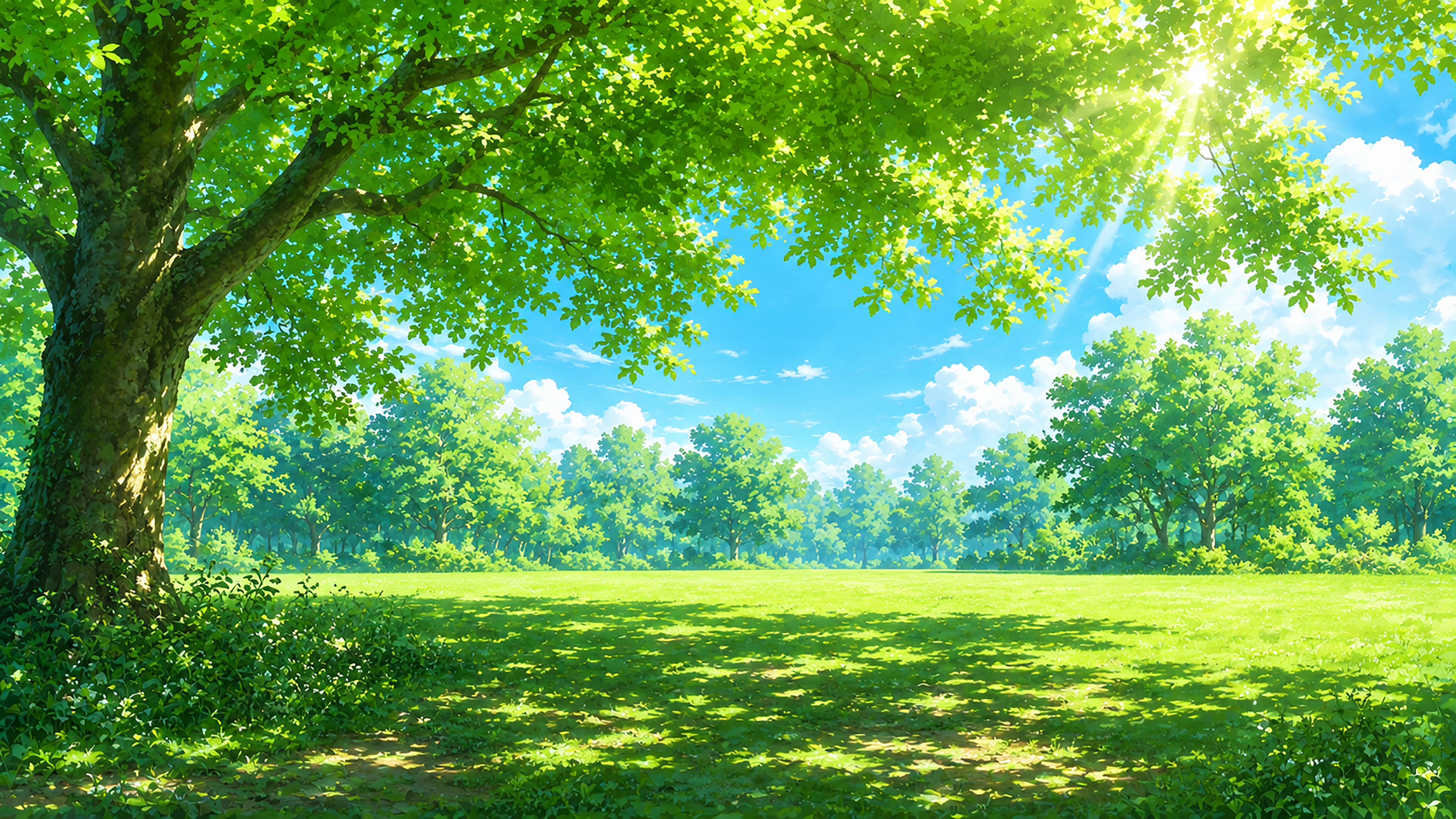 緑の木陰背景イラスト【無料】フリー素材92409に写真・文字を入れる