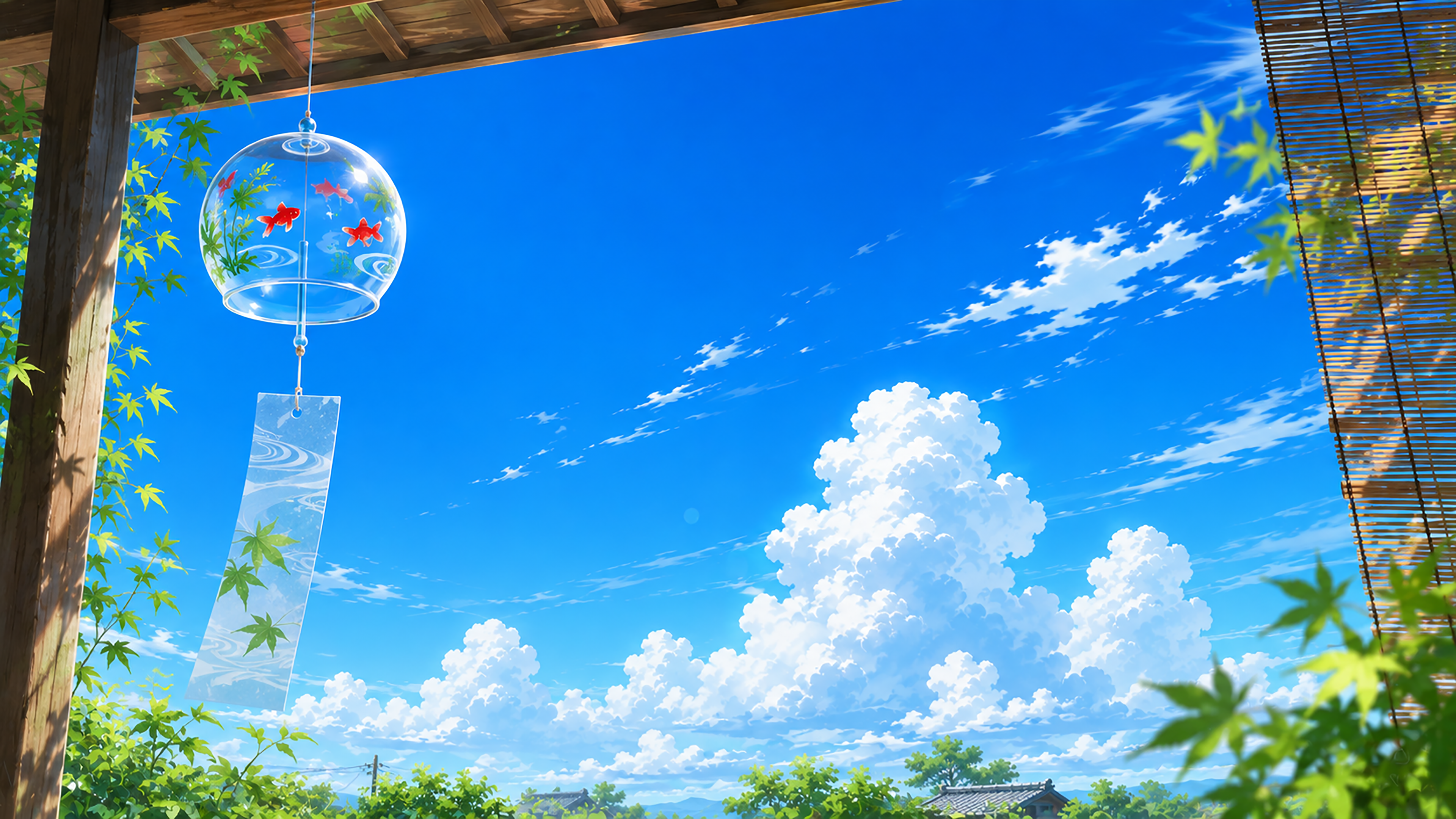 風鈴と青空背景イラスト【無料】フリー素材92411に写真・文字を入れる
