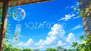 風鈴と青空背景イラスト【無料】フリー素材92411