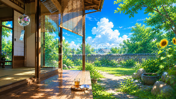 縁側と夏の日差し背景イラスト【無料】フリー素材92413
