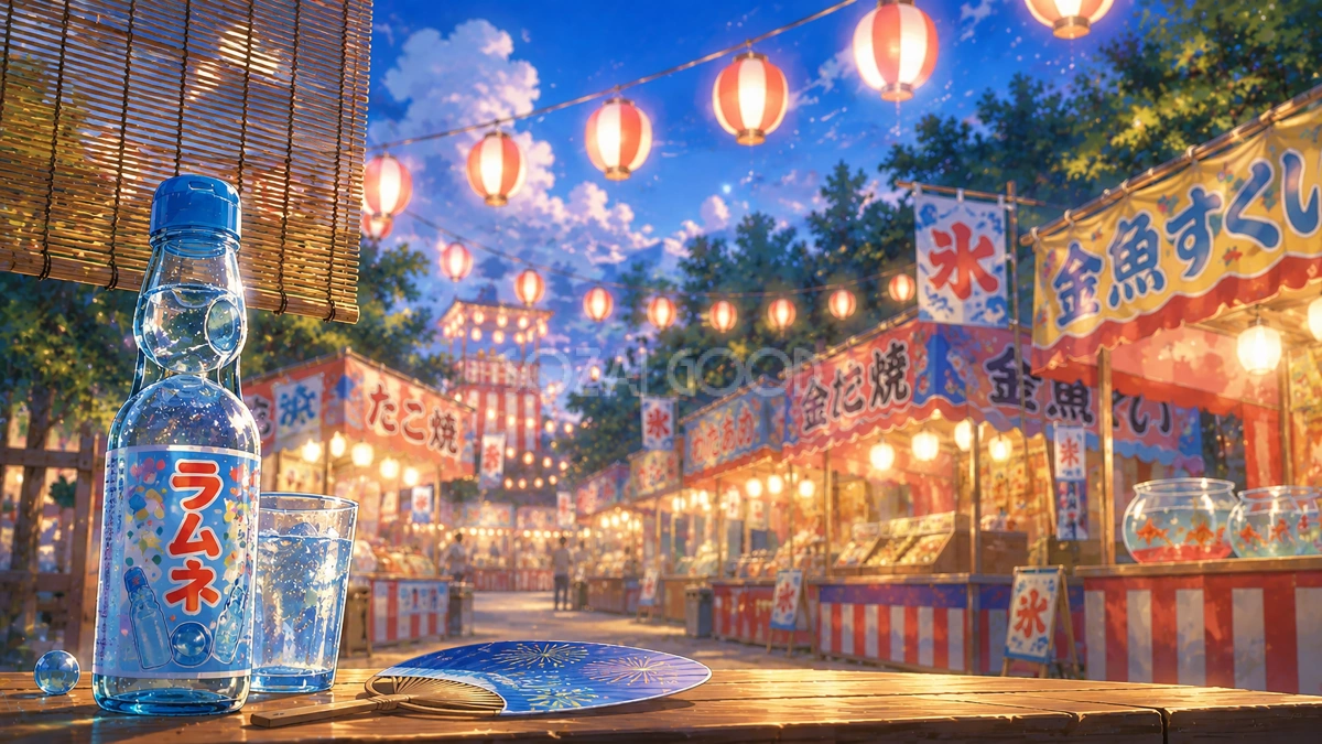 ラムネと夏祭り背景イラスト【無料】フリー素材92414