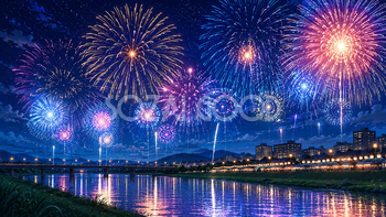 花火大会の夜空背景イラスト【無料】フリー素材92415