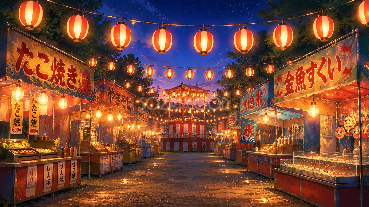 夏祭り背景イラスト【無料】フリー素材92416