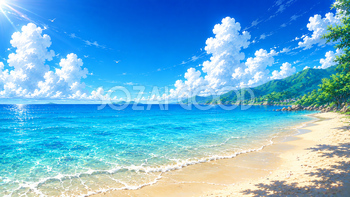 海辺と青空背景イラスト【無料】フリー素材92417