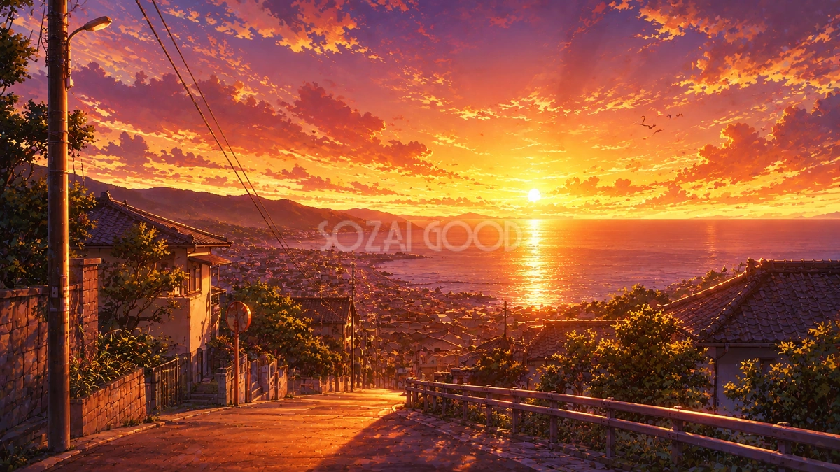 夏の夕焼け背景イラスト【無料】フリー素材92418