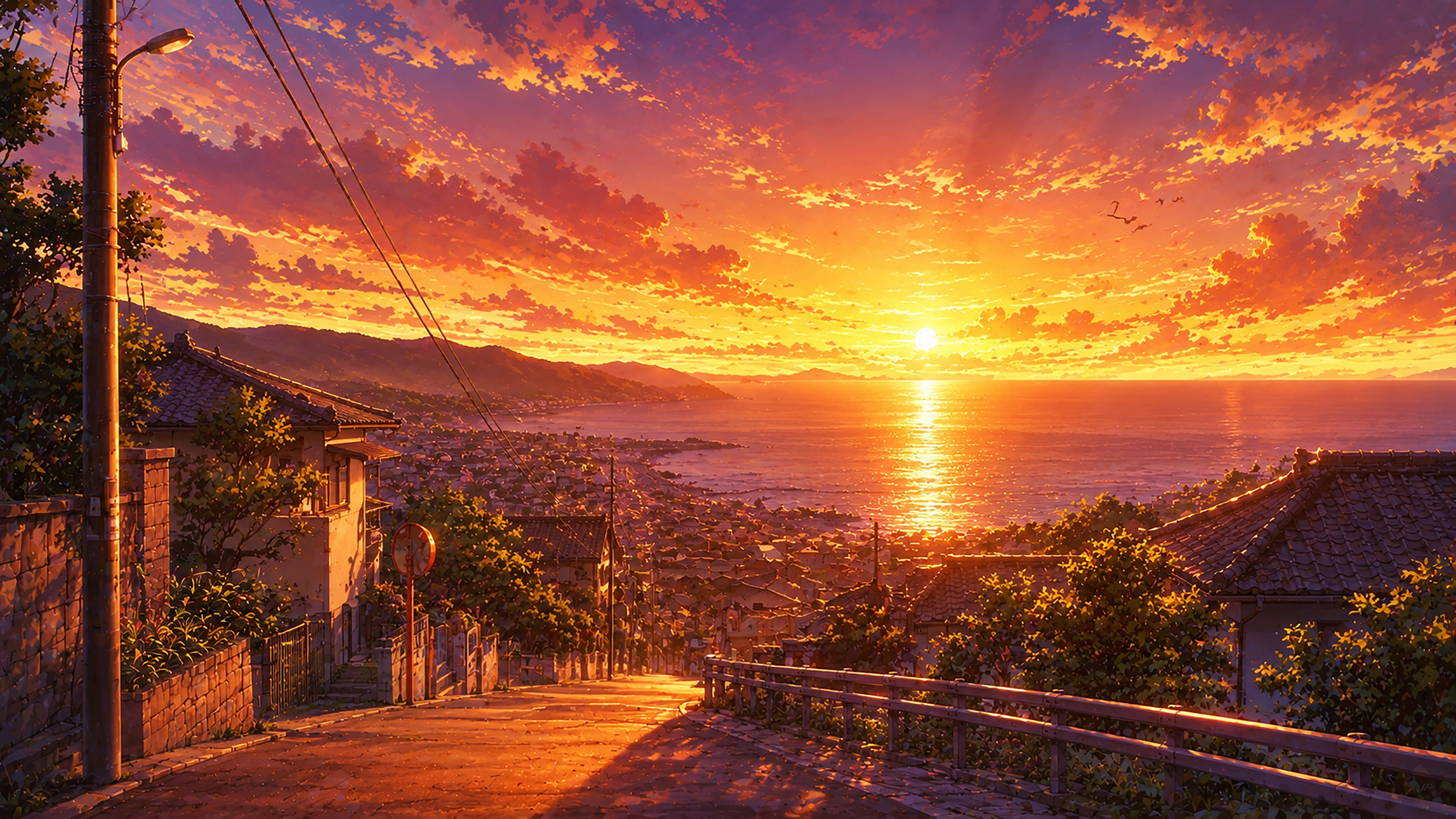 夏の夕焼け背景イラスト【無料】フリー素材92418に写真・文字を入れる