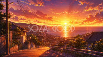 夏の夕焼け背景イラスト【無料】フリー素材92418